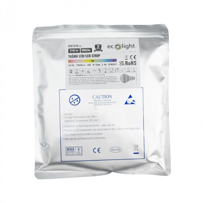 Banda COB IC Digital 24V 21W/m RGB 1908lm/m IP20 5m