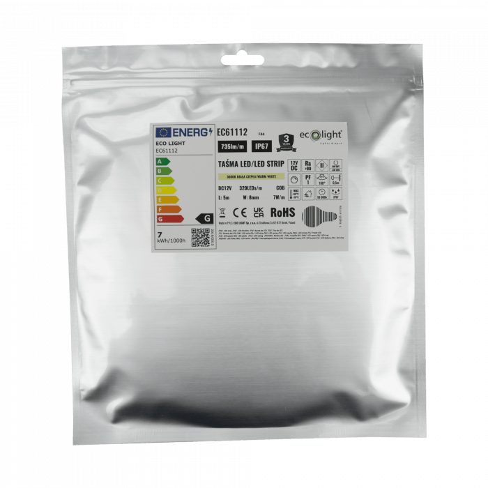 Banda LED COB 3000K 7W/m 735lm 12V IP67 rola 5m