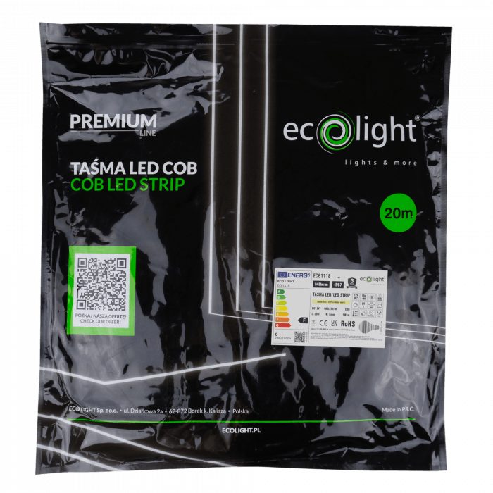 Banda LED COB 3000K 9W/m 945lm 12V IP67 rola 20m