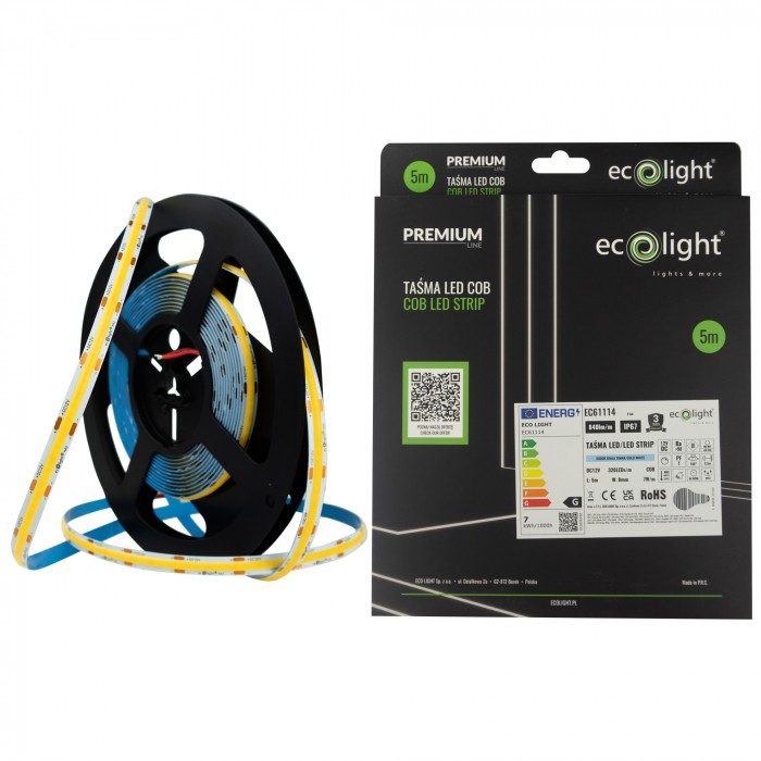 Banda LED COB 6000K 7W/m 840lm 12V IP67 rola 5m