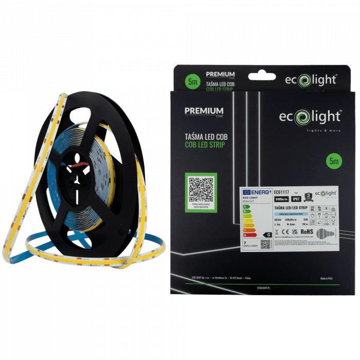 Banda LED COB 6000K 7W/m 840lm 24V IP67 rola 5m