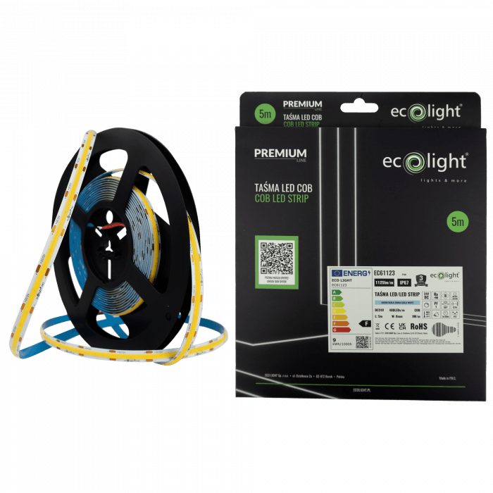 Banda LED COB 6000K 9W/m 1125lm/m 12V IP67 rola 5m