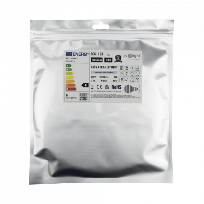 Banda LED COB 6000K 9W/m 1125lm/m 12V IP67 rola 5m
