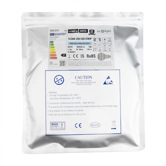 Banda LED COB IC Digitala 24V 360 13W/m 6000K 1170lm/m IP20 5m