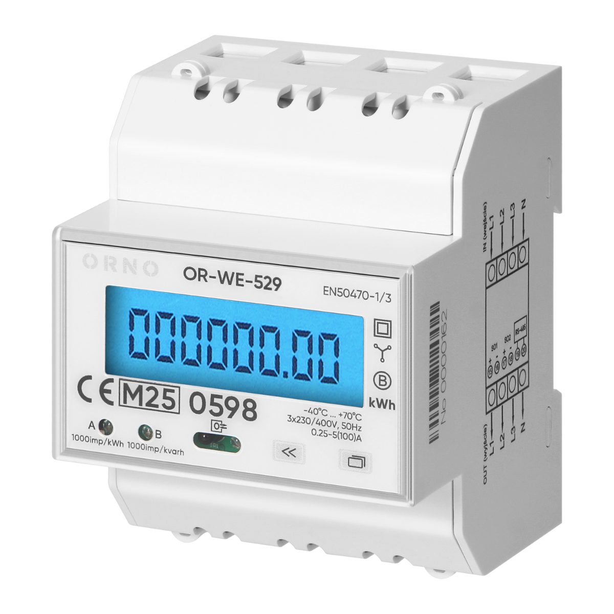 Contor 3-Faze 100A RS-485 MID 4 module DIN TH-35mm compatibil fotovoltaice