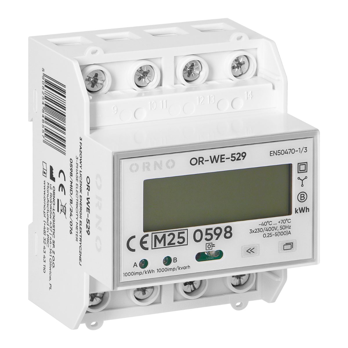 Contor 3-Faze 100A RS-485 MID 4 module DIN TH-35mm compatibil fotovoltaice