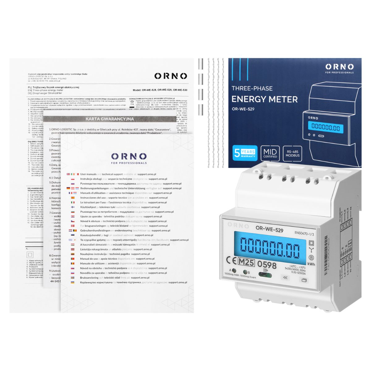 Contor 3-Faze 100A RS-485 MID 4 module DIN TH-35mm compatibil fotovoltaice
