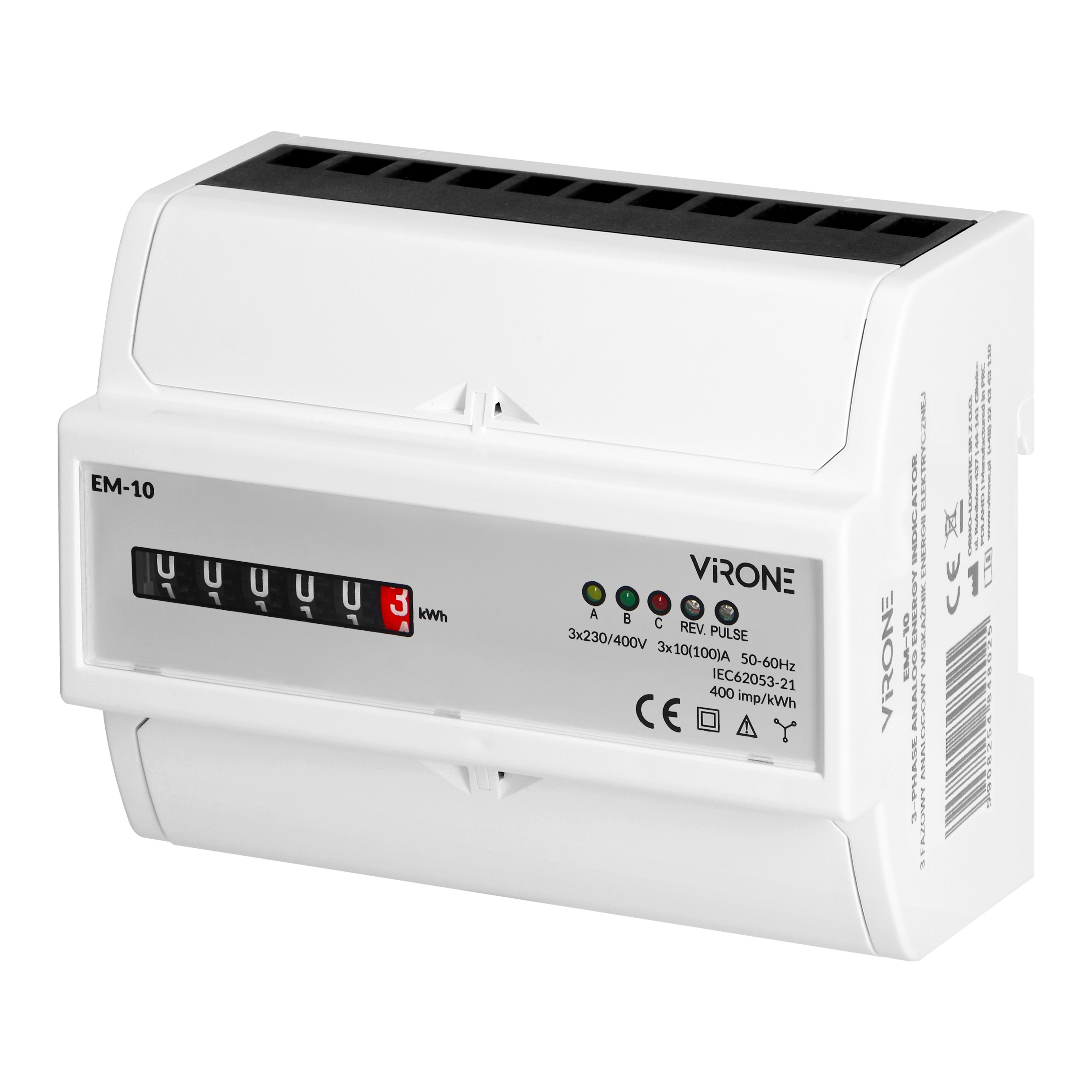 Contor trifazic analogic 100 A, 7 module DIN, TH-35 mm