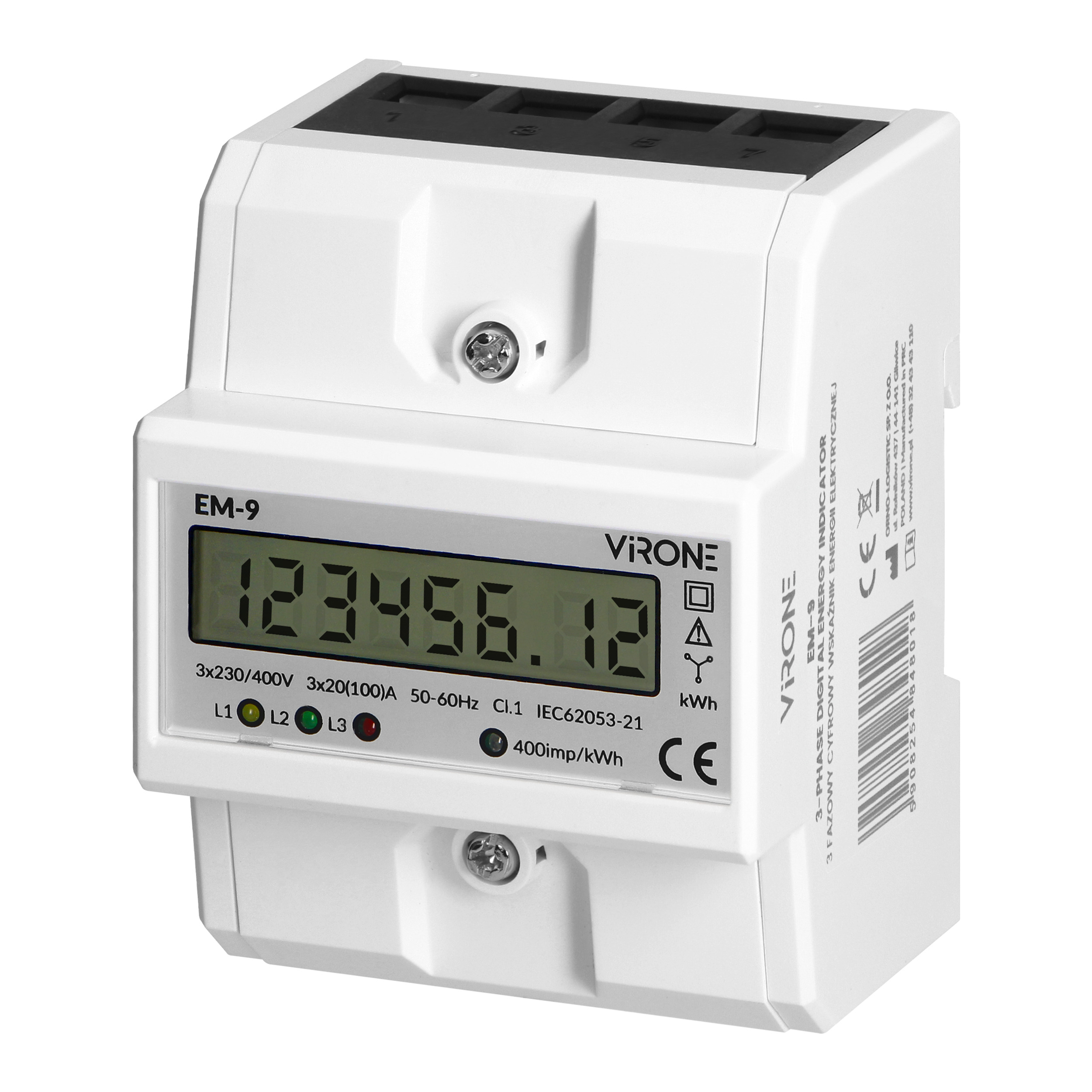 Contor trifazic digital 100 A, 4 module DIN, TH-35 mm