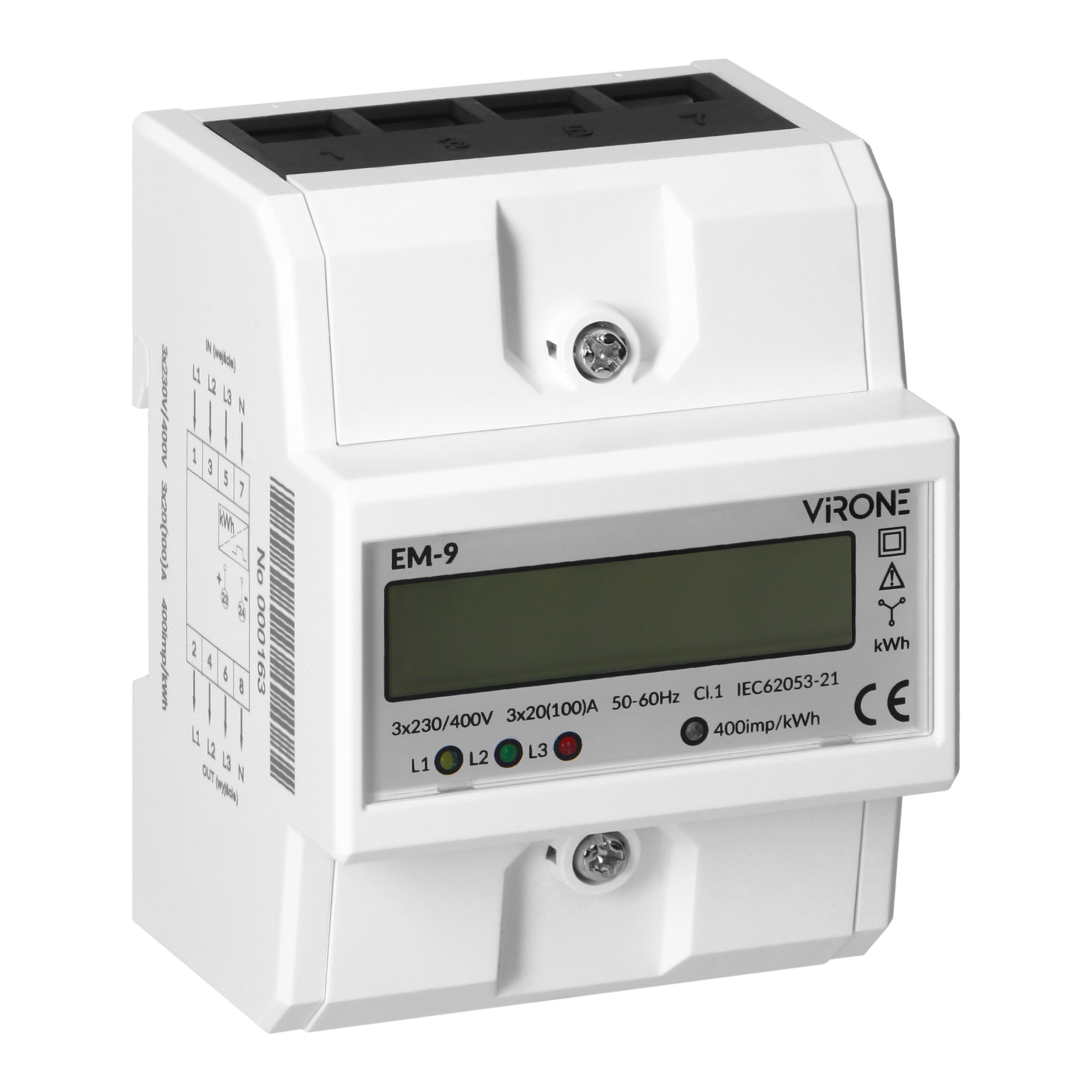Contor trifazic digital 100 A, 4 module DIN, TH-35 mm