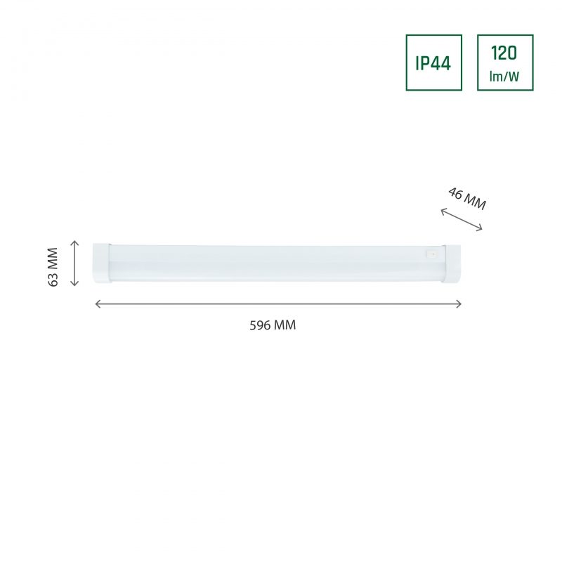 Corp de baie AQUATICA 15W 4000K 230V IP44 596x46x63 mm cu intrerupator