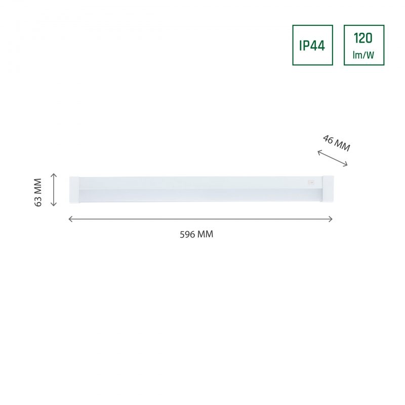 Corp de baie AQUATICA 15W 6000K 230V IP44 596x46x63 mm cu intrerupator