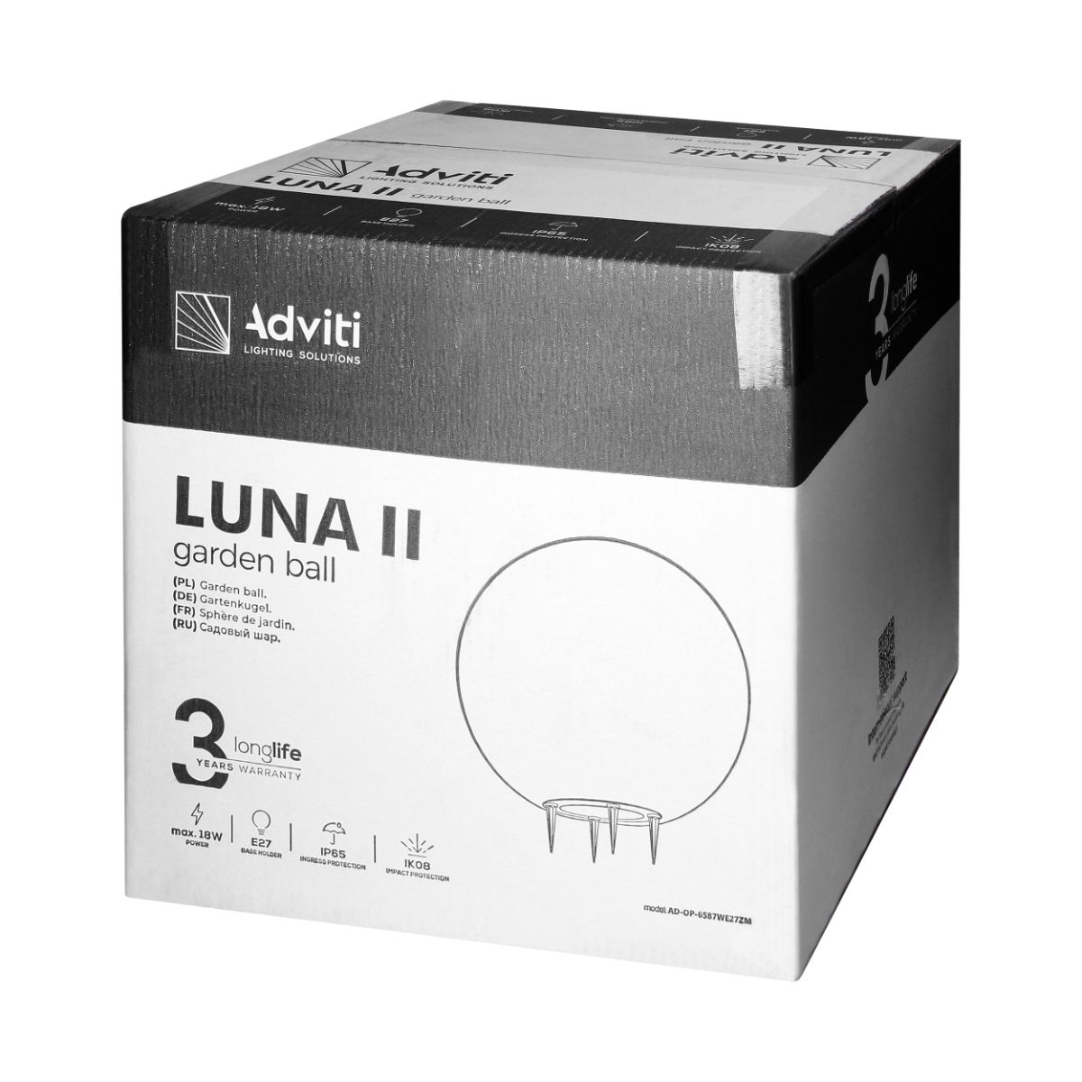 Glob decorativ de gradina LUNA II 1xE27 max 18W IP65 alb Ø380mm
