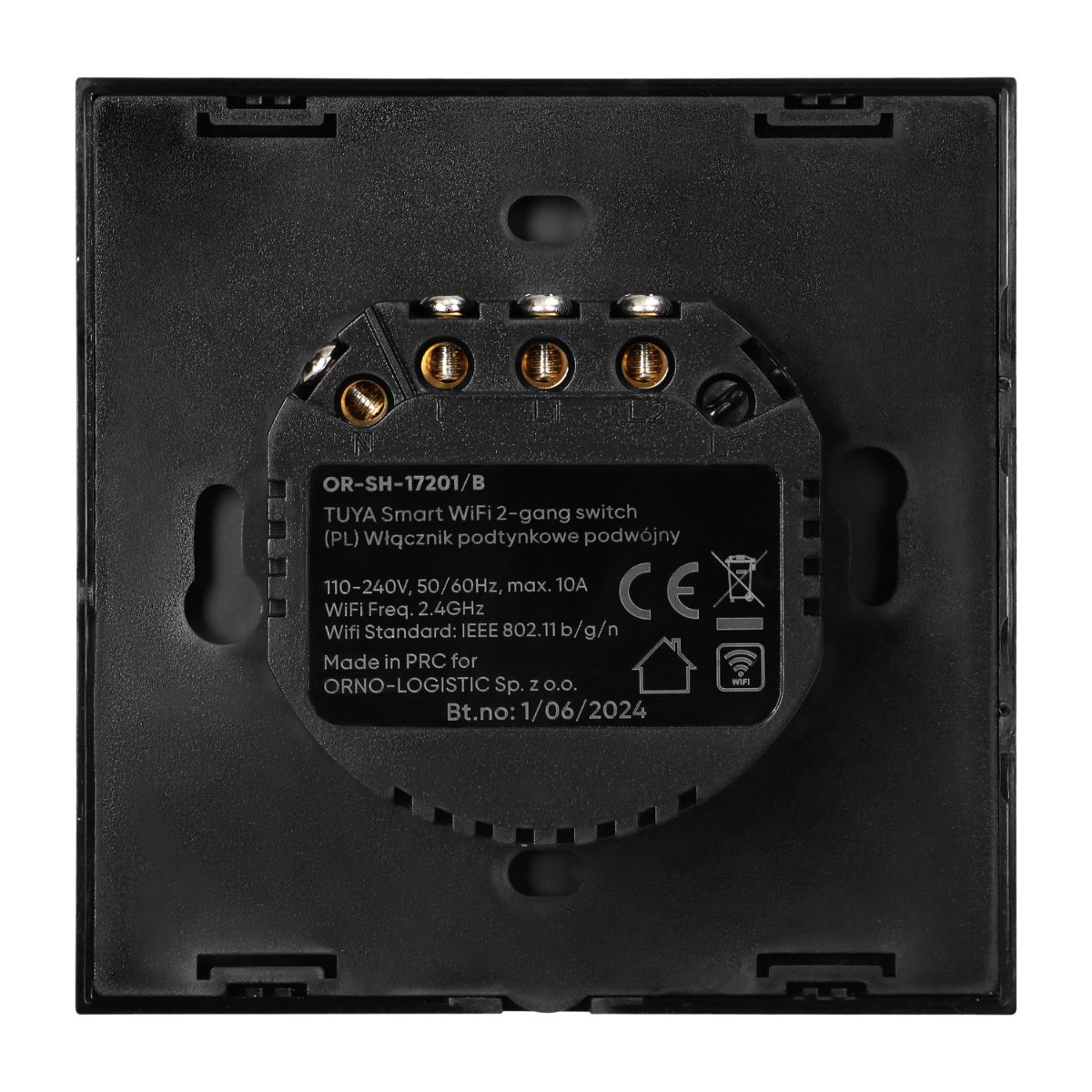 Intrerupator dublu 10A IP20 rama sticla Tuya Smart Wi-Fi negru