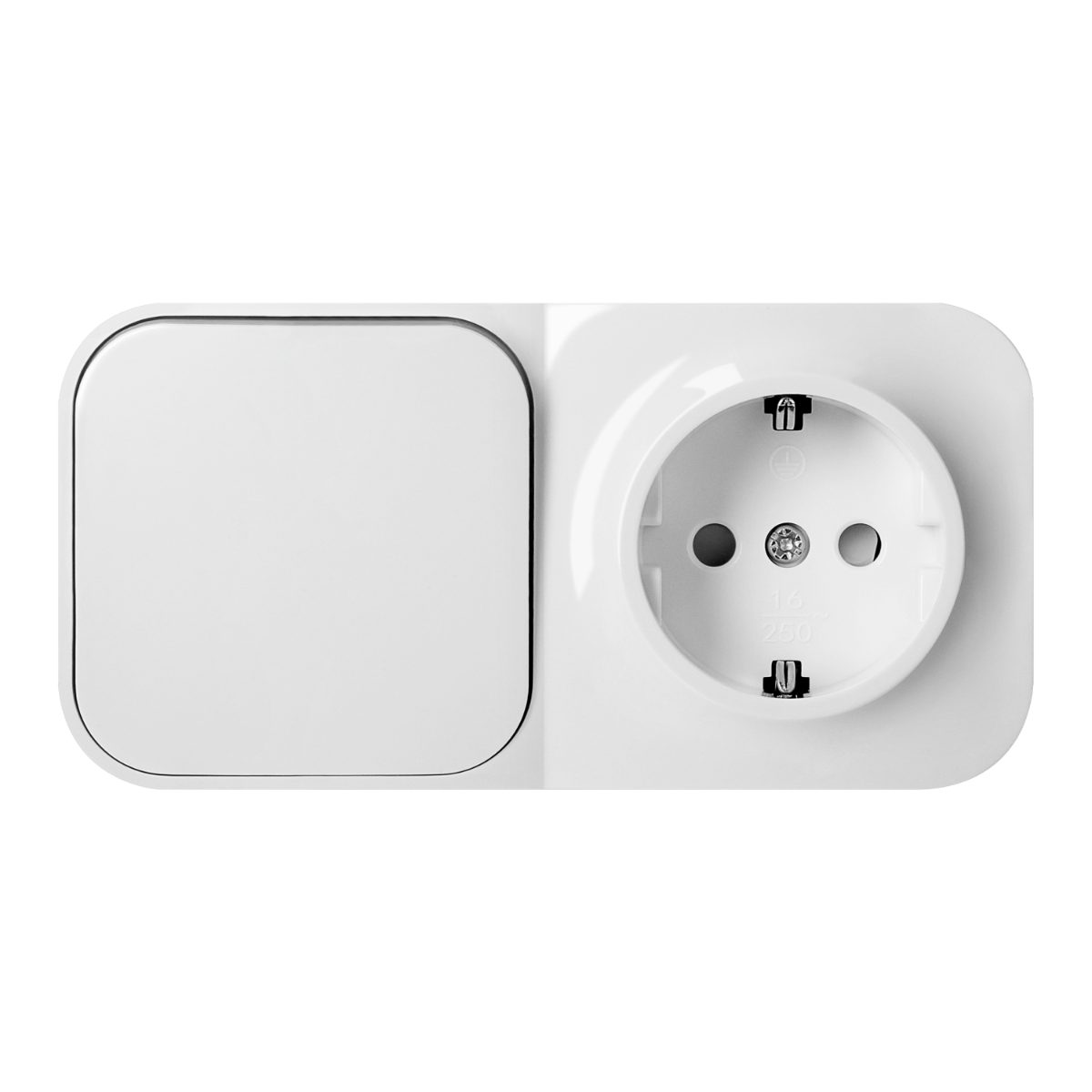 Intrerupator simplu + priza simpla aplicata ToDo 16A/230VAC IP20 alba