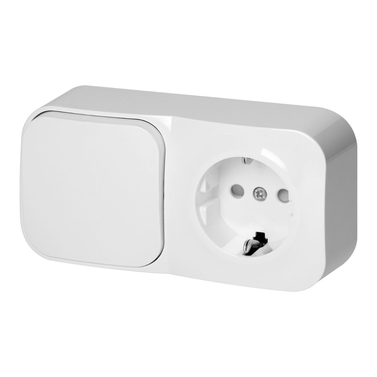 Intrerupator simplu + priza simpla aplicata ToDo 16A/230VAC IP20 alba