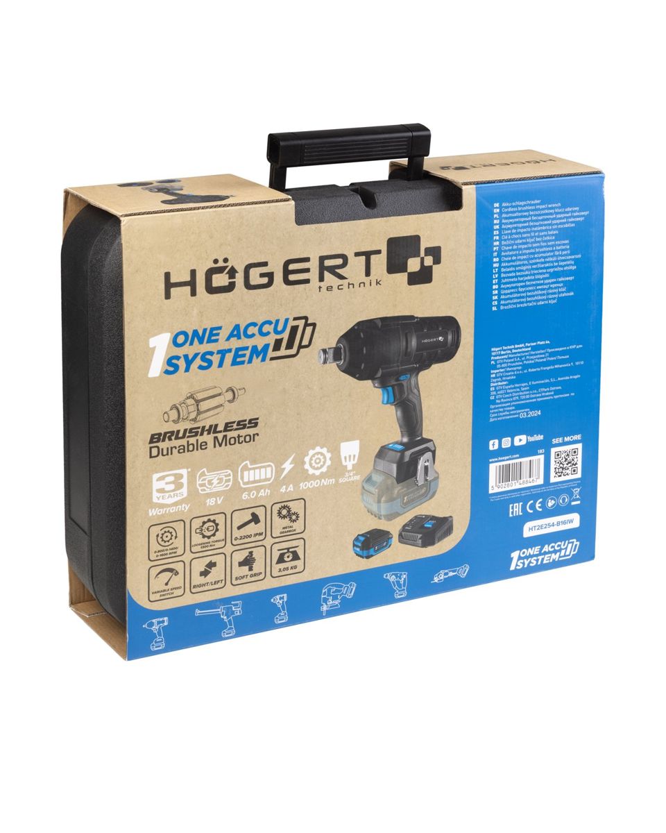 Masina de insurubat cu impact acumulator incarcator 18 V 6Ah patrat 3/4