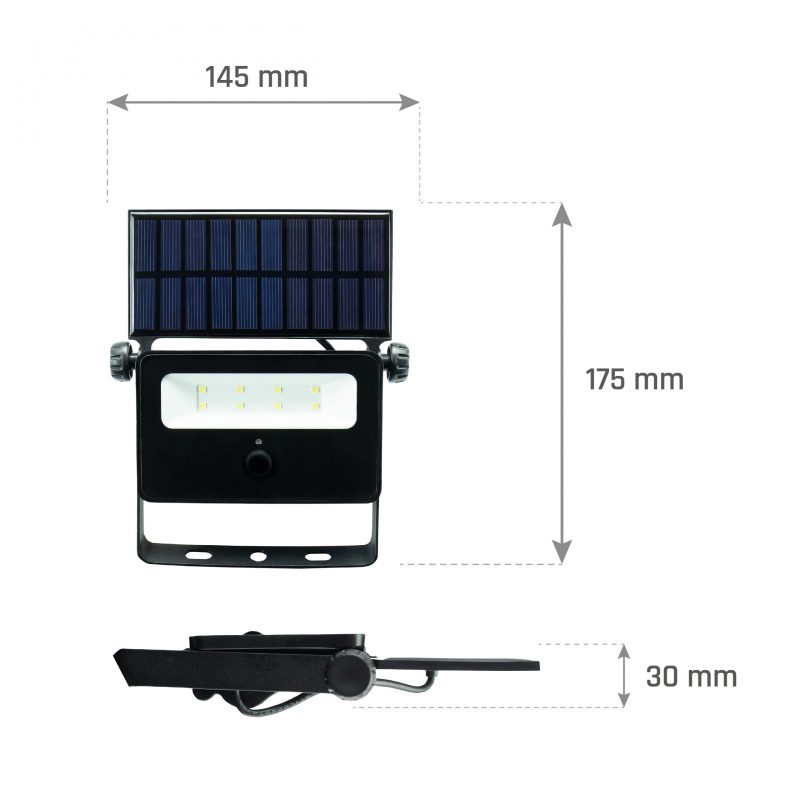 Mini proiector solar NOCTIS 2W 6000K IP65 negru