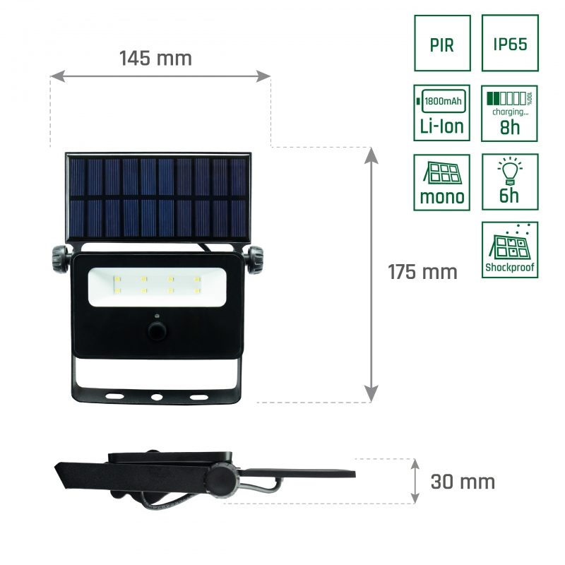 Mini proiector solar NOCTIS 2W 6000K IP65 negru
