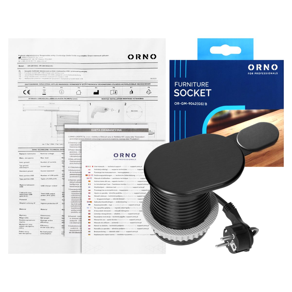 Priza cu USB+SLIDE cablu de 1.9m 1xSchuko 2xUSBxtip AC neagra