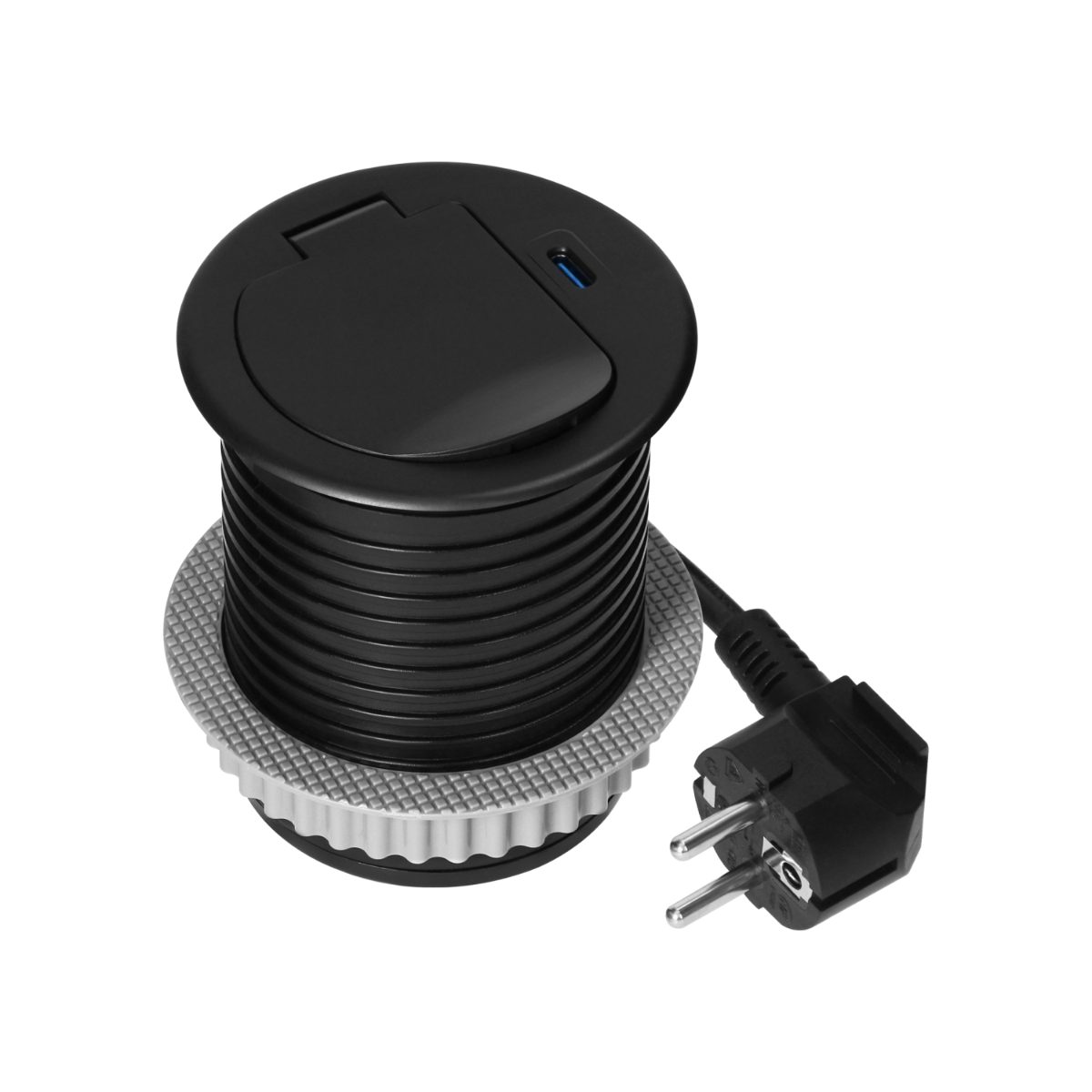 Priza incastrabila 1xSchuko 1xUSB tip C PD20W cablu 1.9m neagra