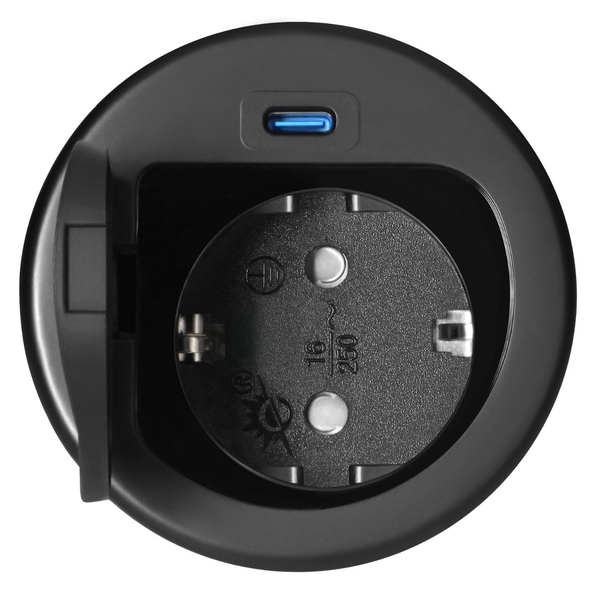 Priza incastrabila 1xSchuko 1xUSB tip C PD20W cablu 1.9m neagra