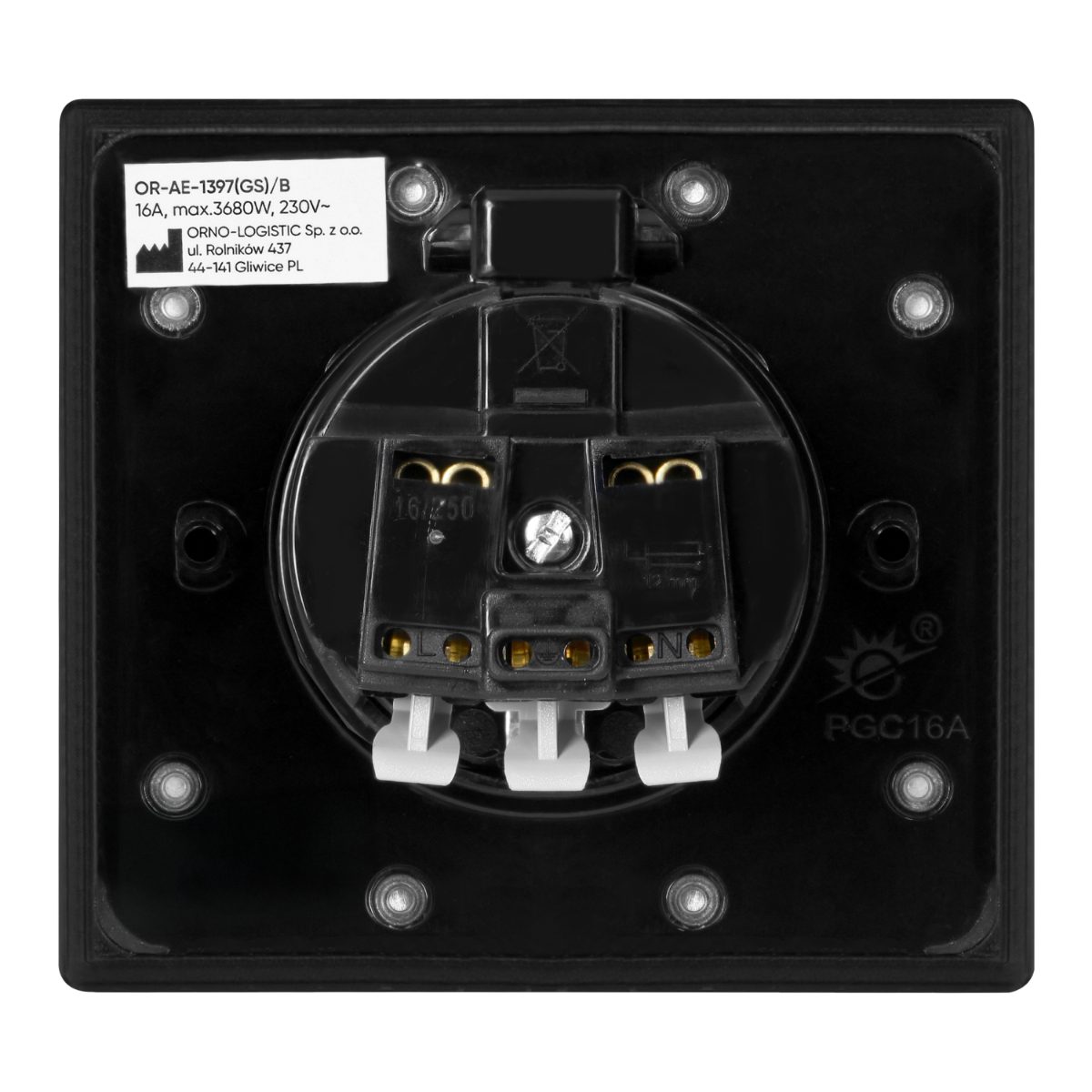 Priza neagra Schuko IP44 otel inoxidabil incastrabila