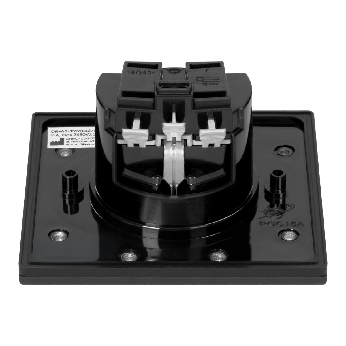 Priza neagra Schuko IP44 otel inoxidabil incastrabila