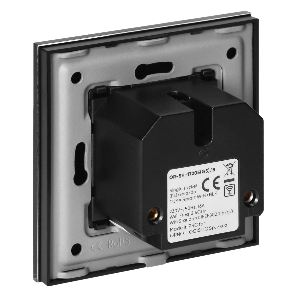 Priza simpla 16A IP20 rama sticla Tuya Smart Wi-Fi negru