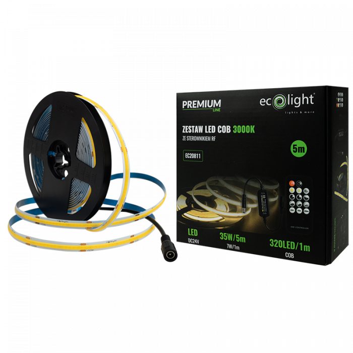 Set banda COB 24V 3000K 7W/m 630lm/m IP20 5m