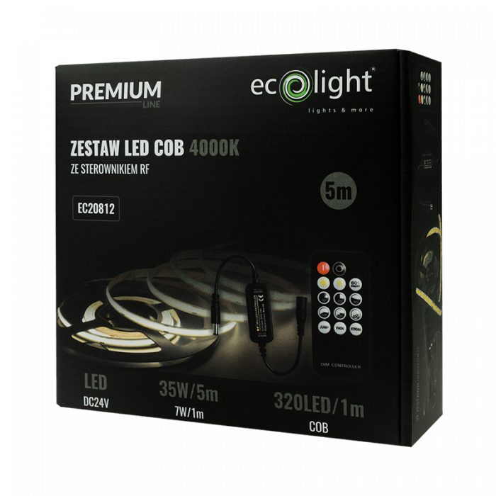 Set banda COB 24V 4000K 7W/m 630lm/m IP20 5m