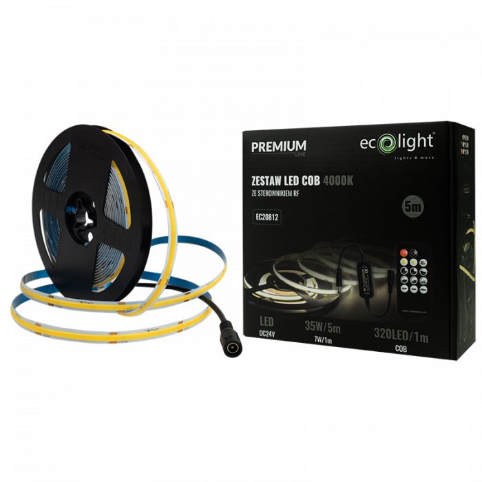 Set banda COB 24V 4000K 7W/m 630lm/m IP20 5m