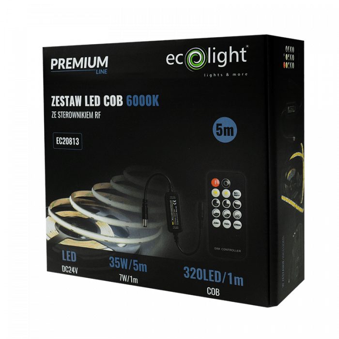 Set banda COB 24V 6000K 7W/m 630lm/m IP20 5m
