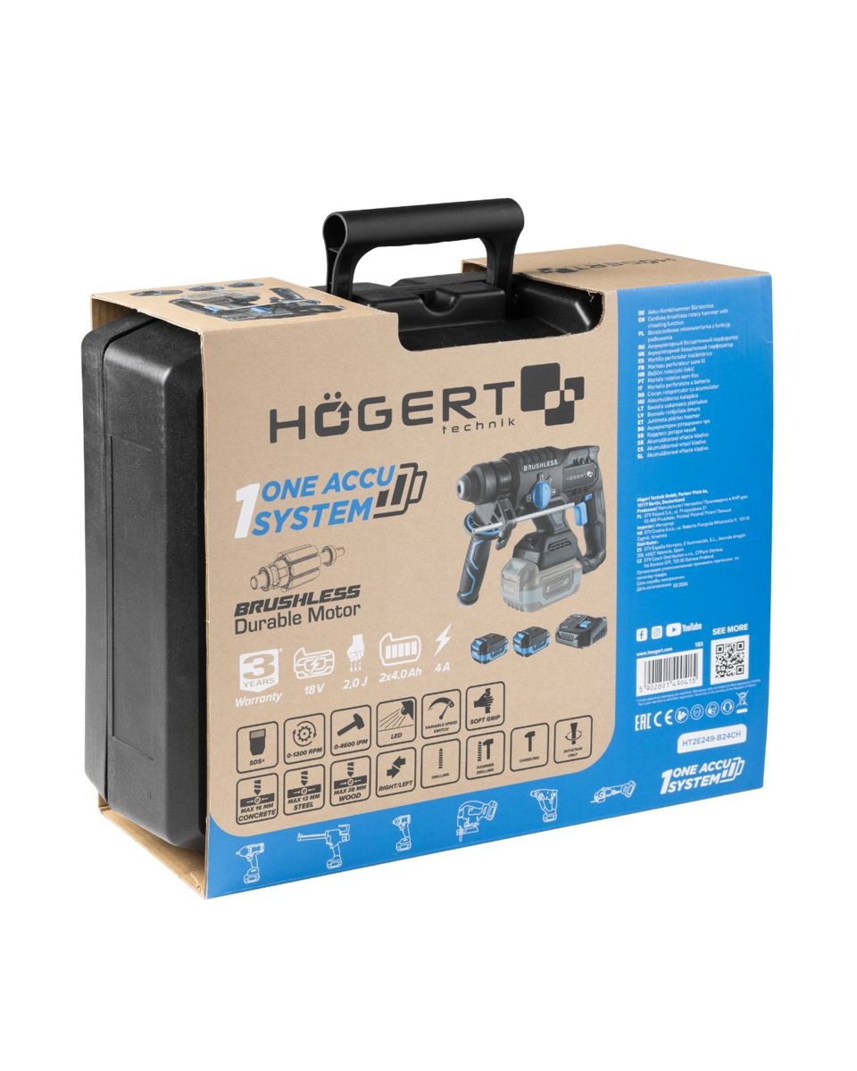 Set rotopercutor SDS+ acumulatori si incarcator 4Ah 18 V 2.2 J
