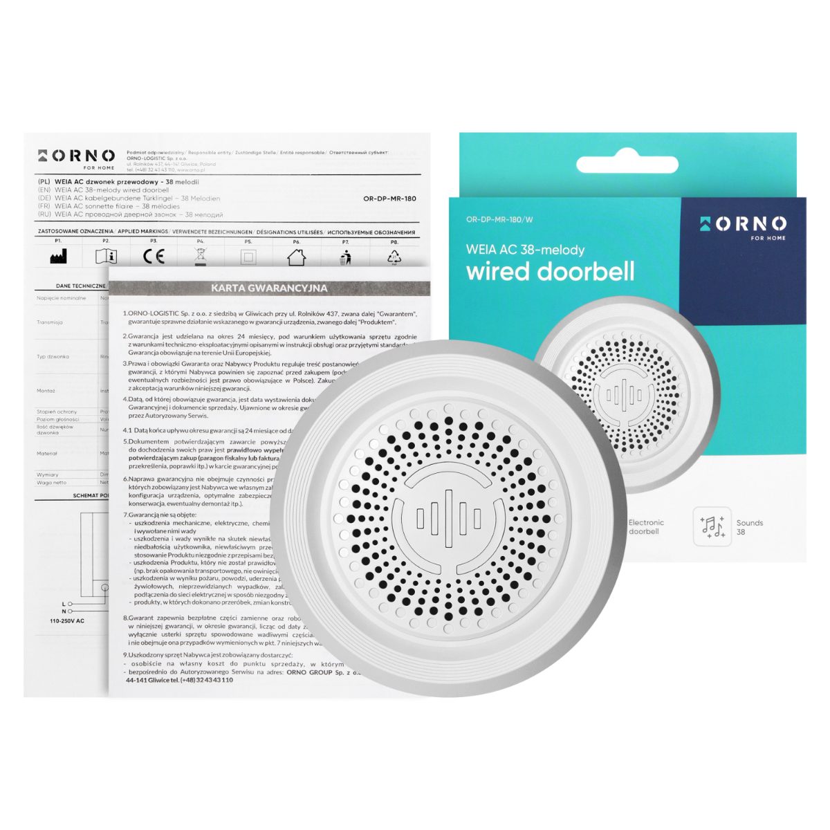 Sonerie electronica WEIA AC 38 sunete 230V 80dB alba
