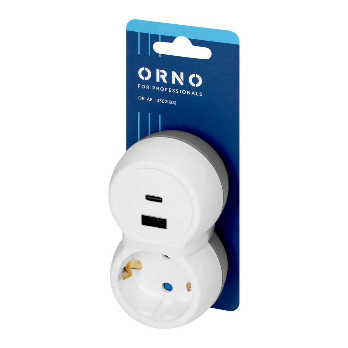 Splitter P+E cu incarcator USB-A+C schuko alb-gri