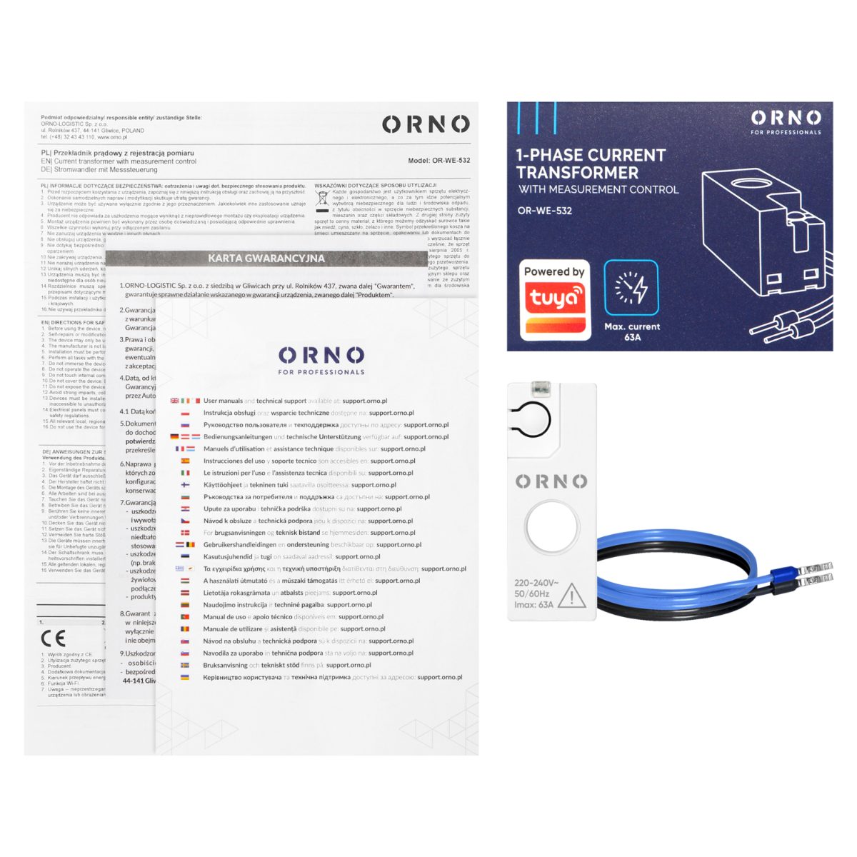 Transformator de curent monofazat 250V/63A Tuya Smart Wi-Fi