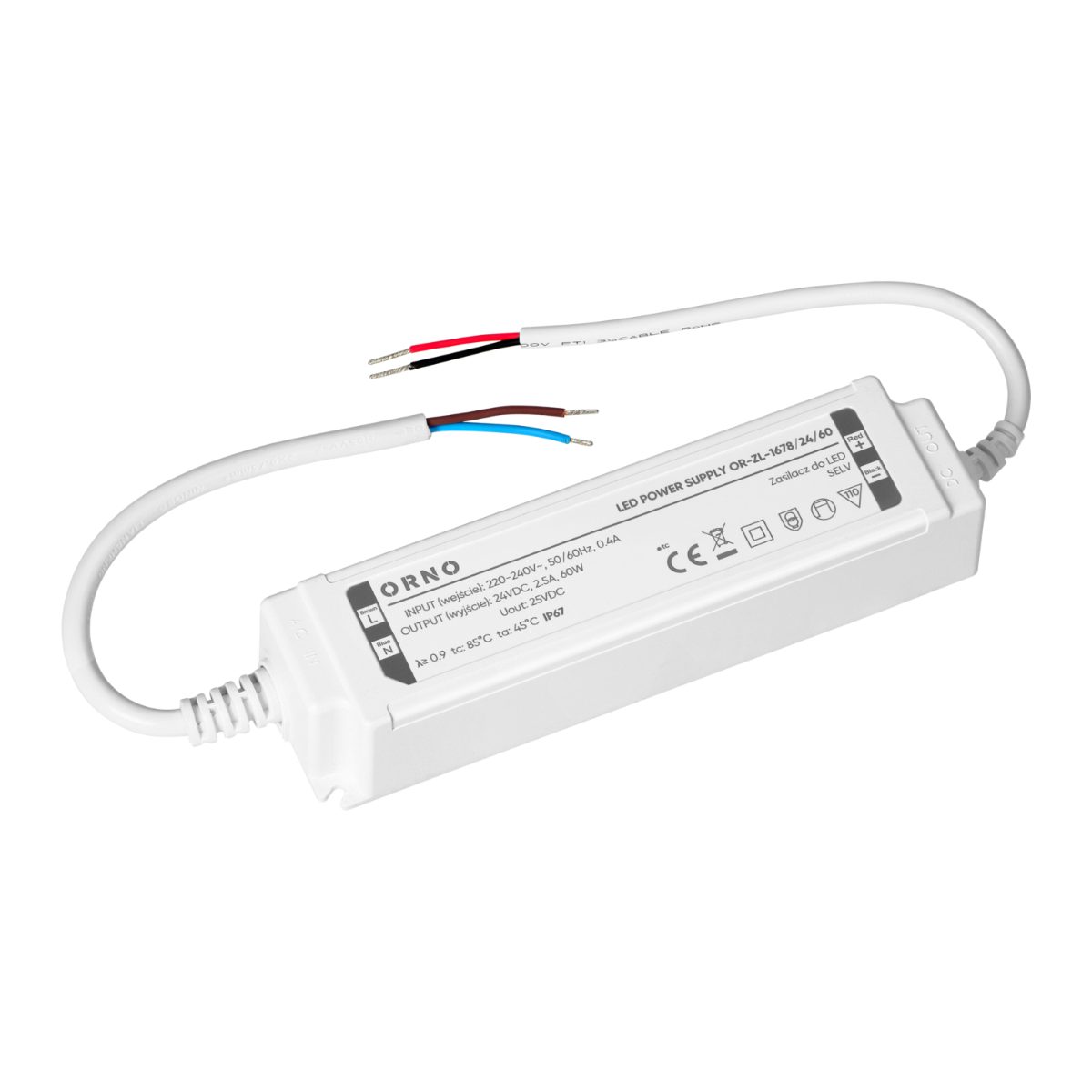 Transformator LED 24V 60W 2.5A IP67 carcasa plastic
