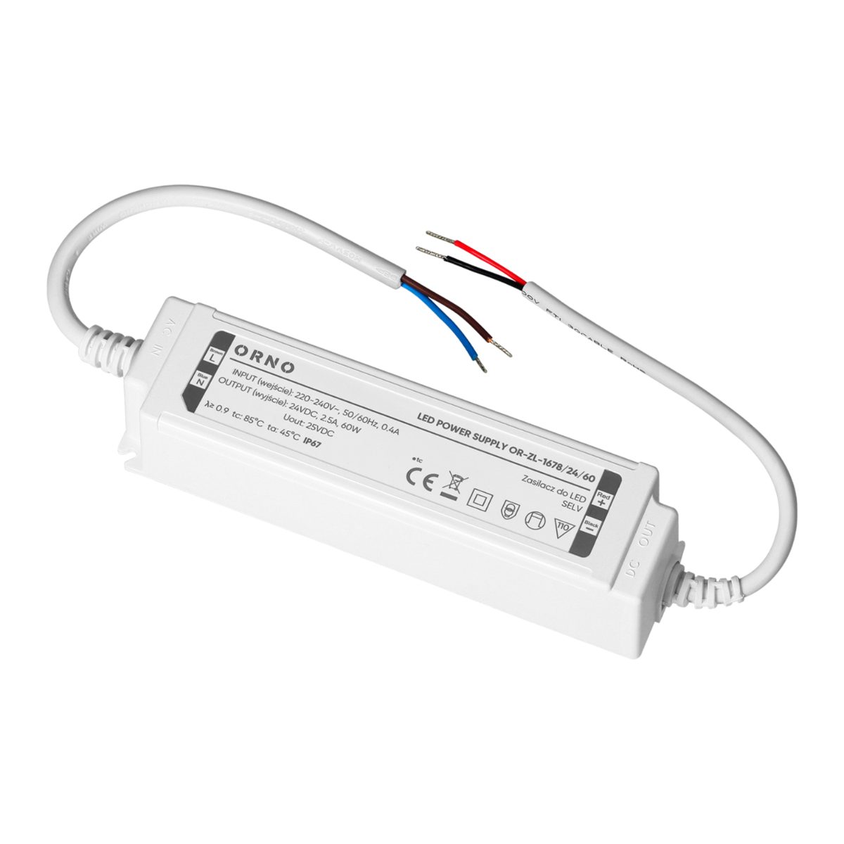 Transformator LED 24V 60W 2.5A IP67 carcasa plastic