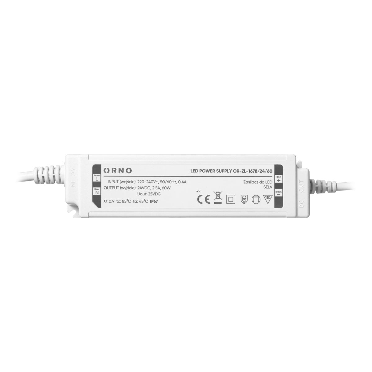 Transformator LED 24V 60W 2.5A IP67 carcasa plastic