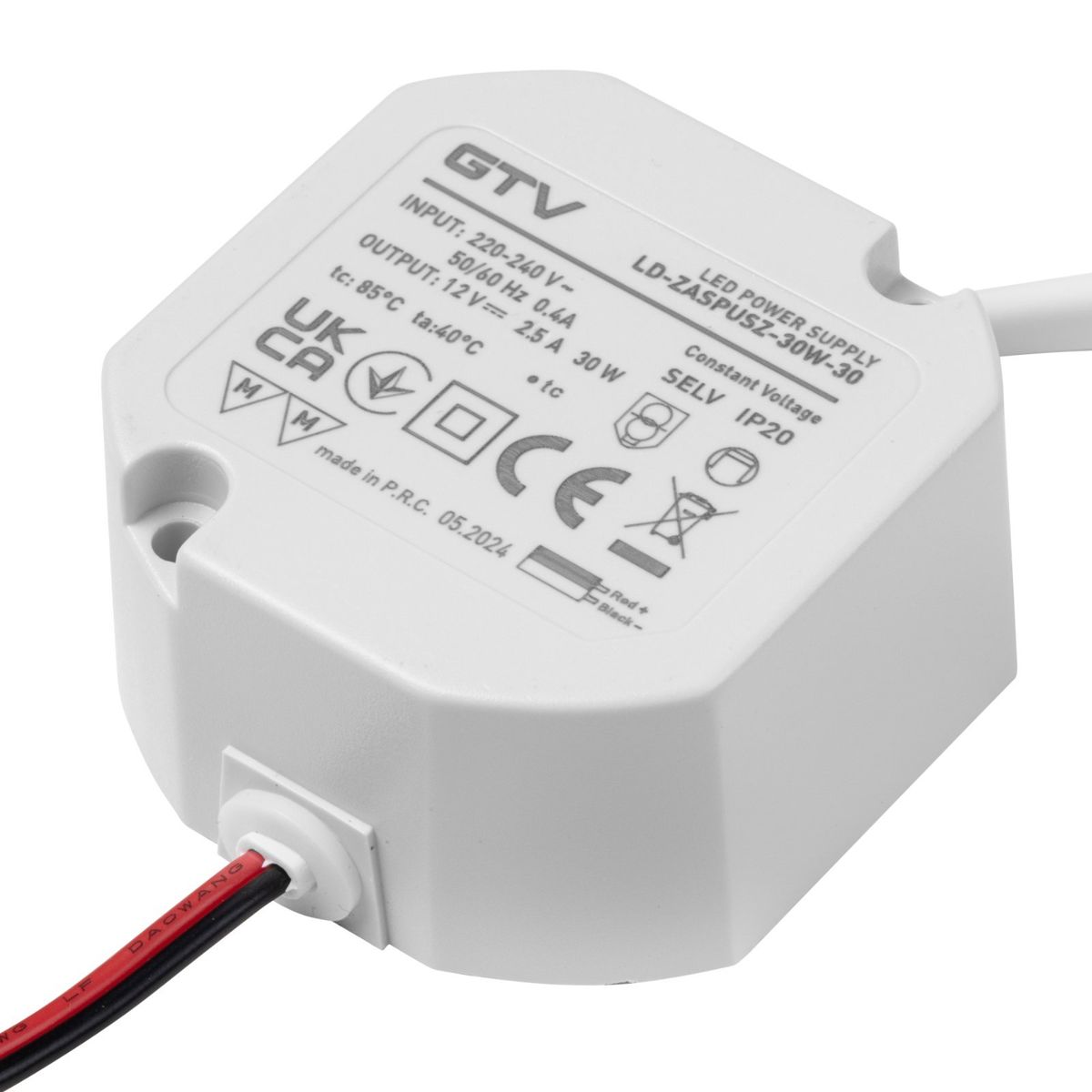 Transformator LED 30W in 220-240VAC/out 12V IP20 D:50 mm