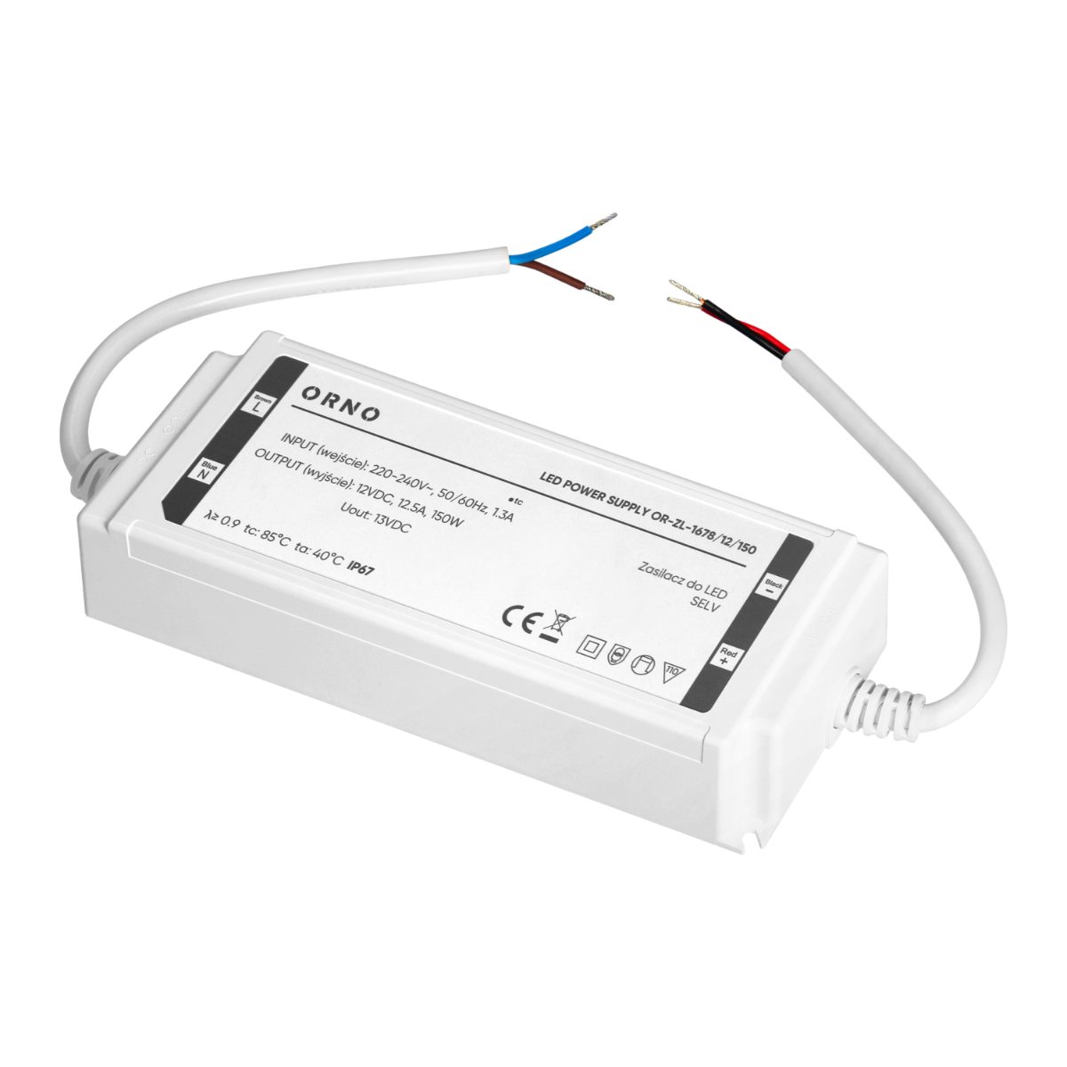 Transformator LED IP67 12V 150W 6,25A 195x40x68mm carcasa plastic