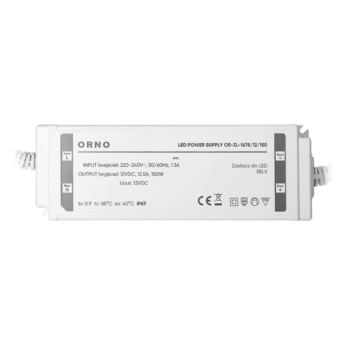 Transformator LED IP67 12V 150W 6,25A 195x40x68mm carcasa plastic