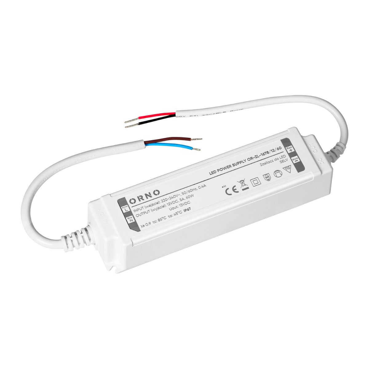 Transformator LED IP67 12V 60W 5A 170x34x43mm carcasa plastic