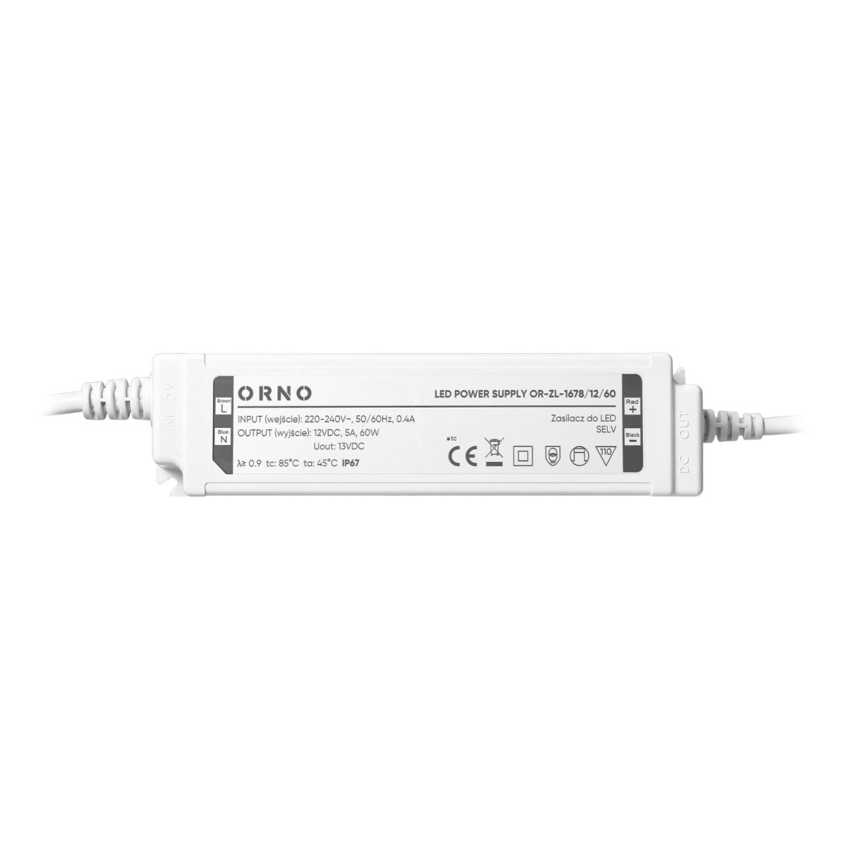 Transformator LED IP67 12V 60W 5A 170x34x43mm carcasa plastic