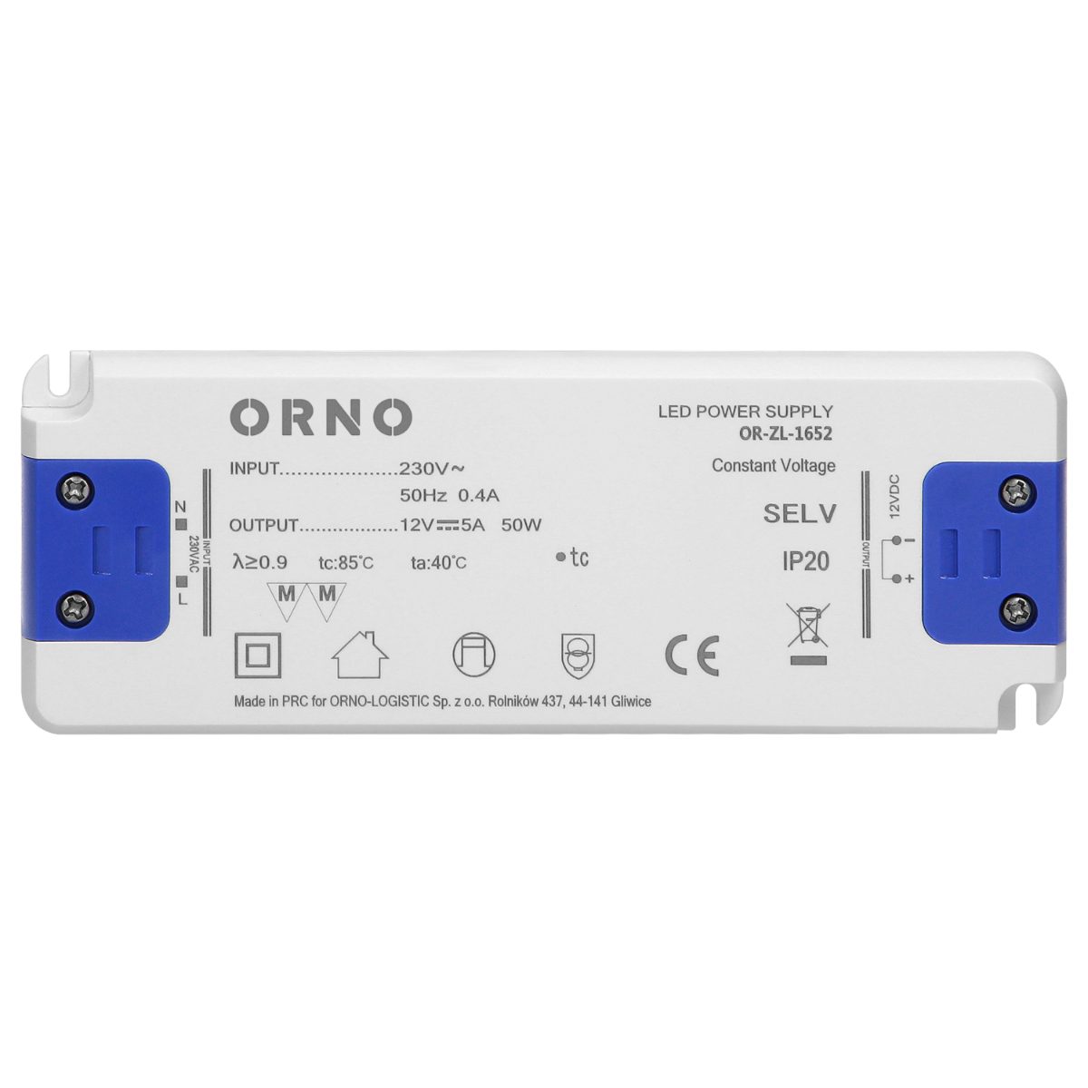 Transformator LED SLIM 12VDC 50W IP20 H:18mm