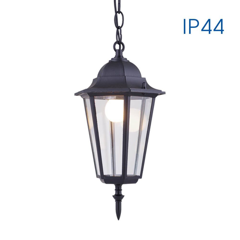 Pendul de exterior, 1 x E27, IP44, design clasic, finisaj negru mat