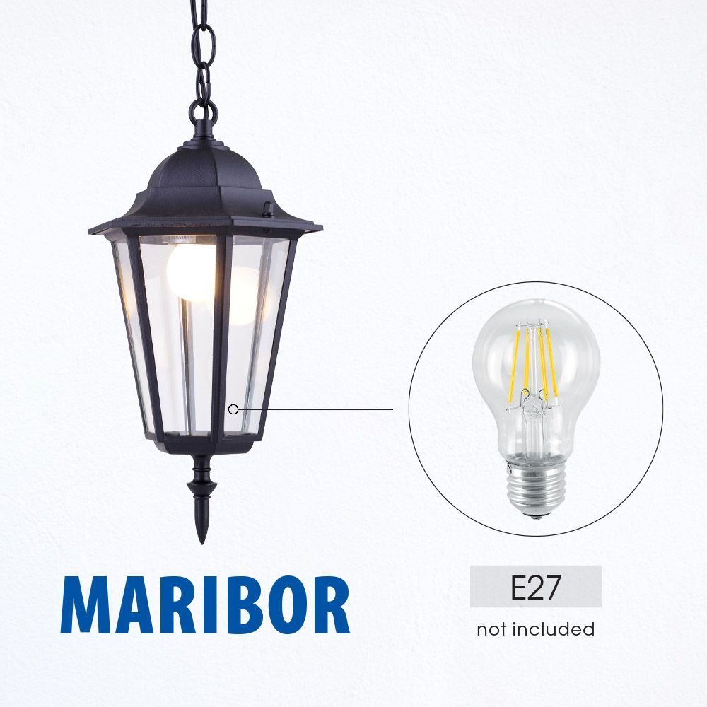 Pendul de exterior, 1 x E27, IP44, design clasic, finisaj negru mat