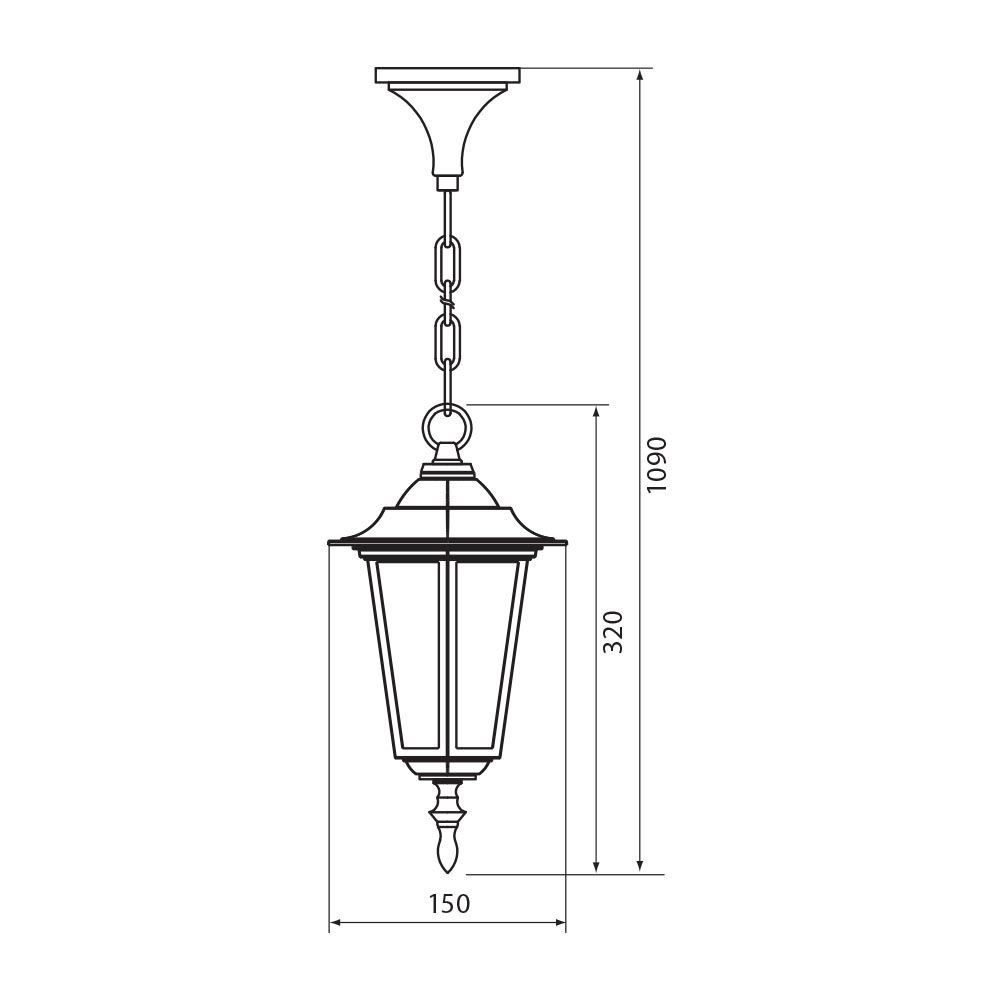 Pendul de exterior, 1 x E27, IP44, design clasic, finisaj negru mat