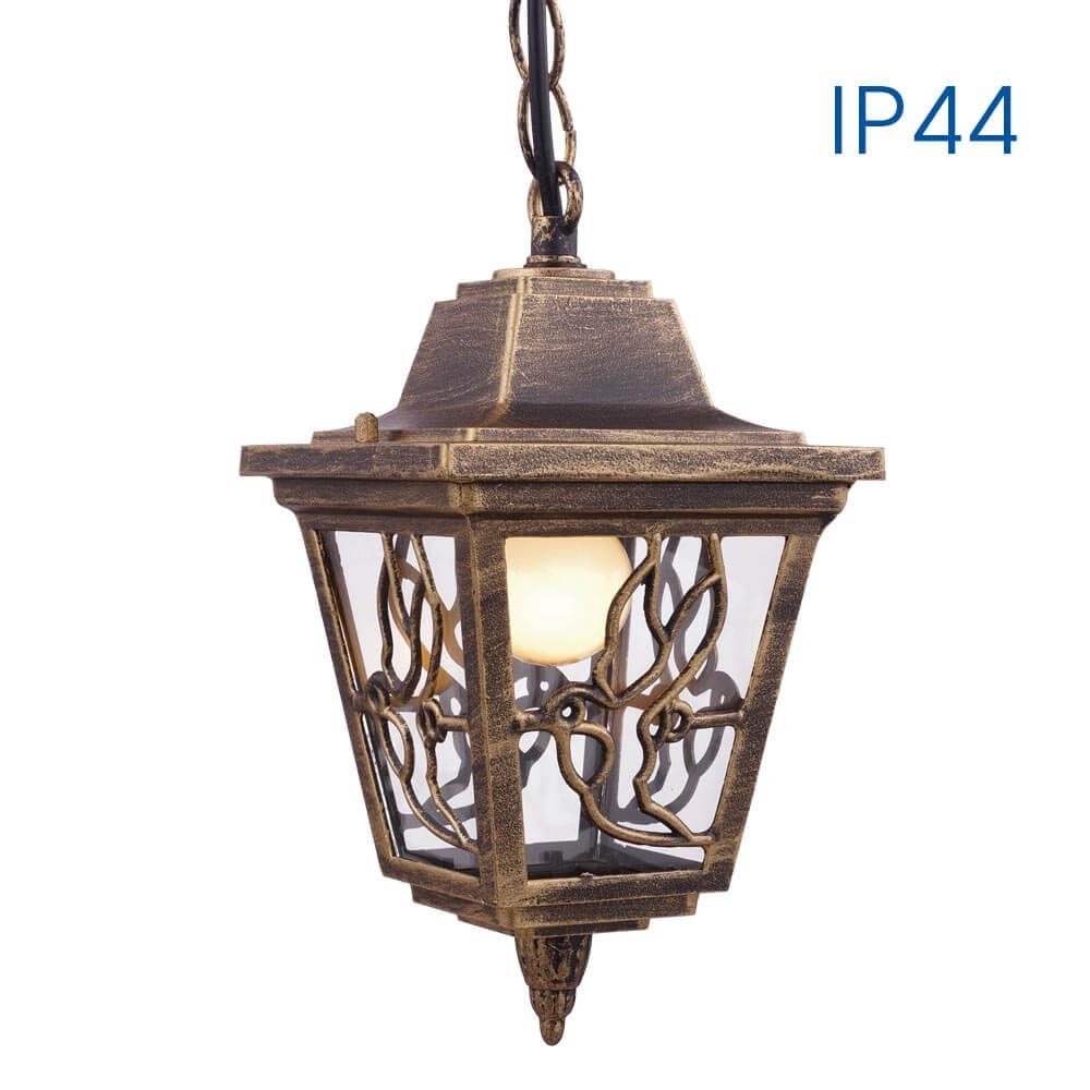 Aplica suspendata de exterior, 1 x E27, IP44, design modern, finisaj auriu antichizat
